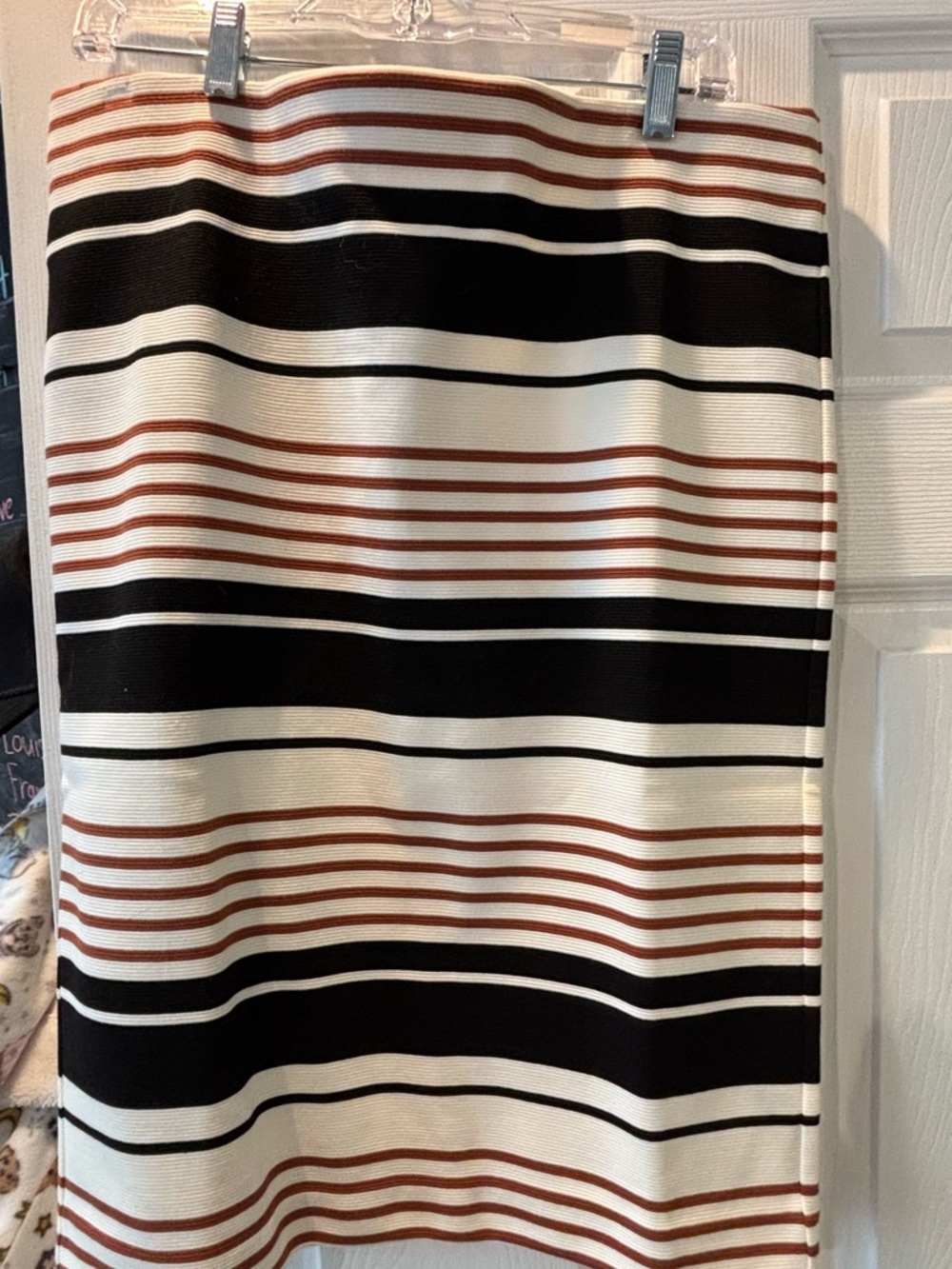 Striped Midi Skirt in Black, Cream & Rust